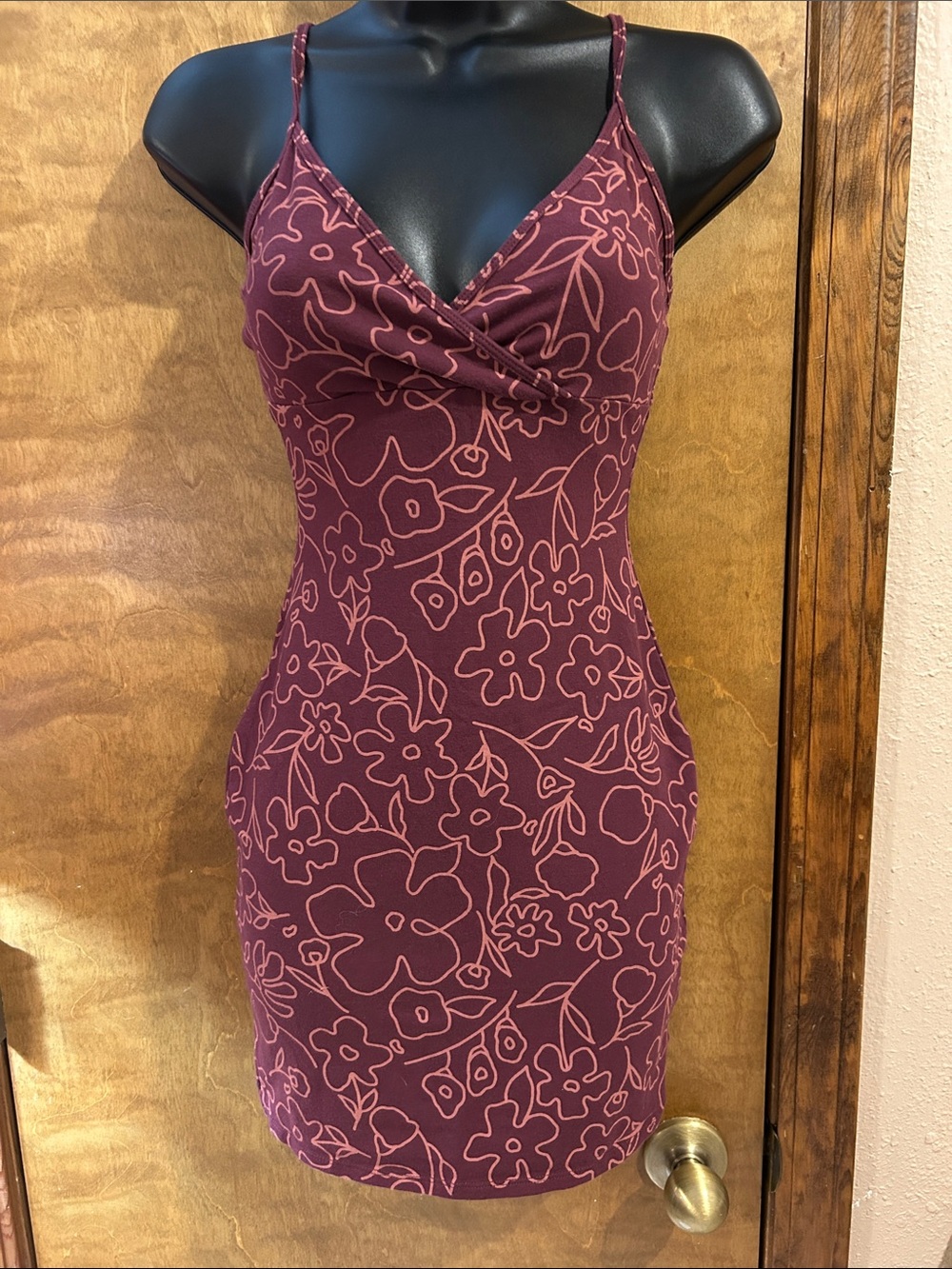 Floral Bodycon Spaghetti Strap Dress in Plum- Homecoming